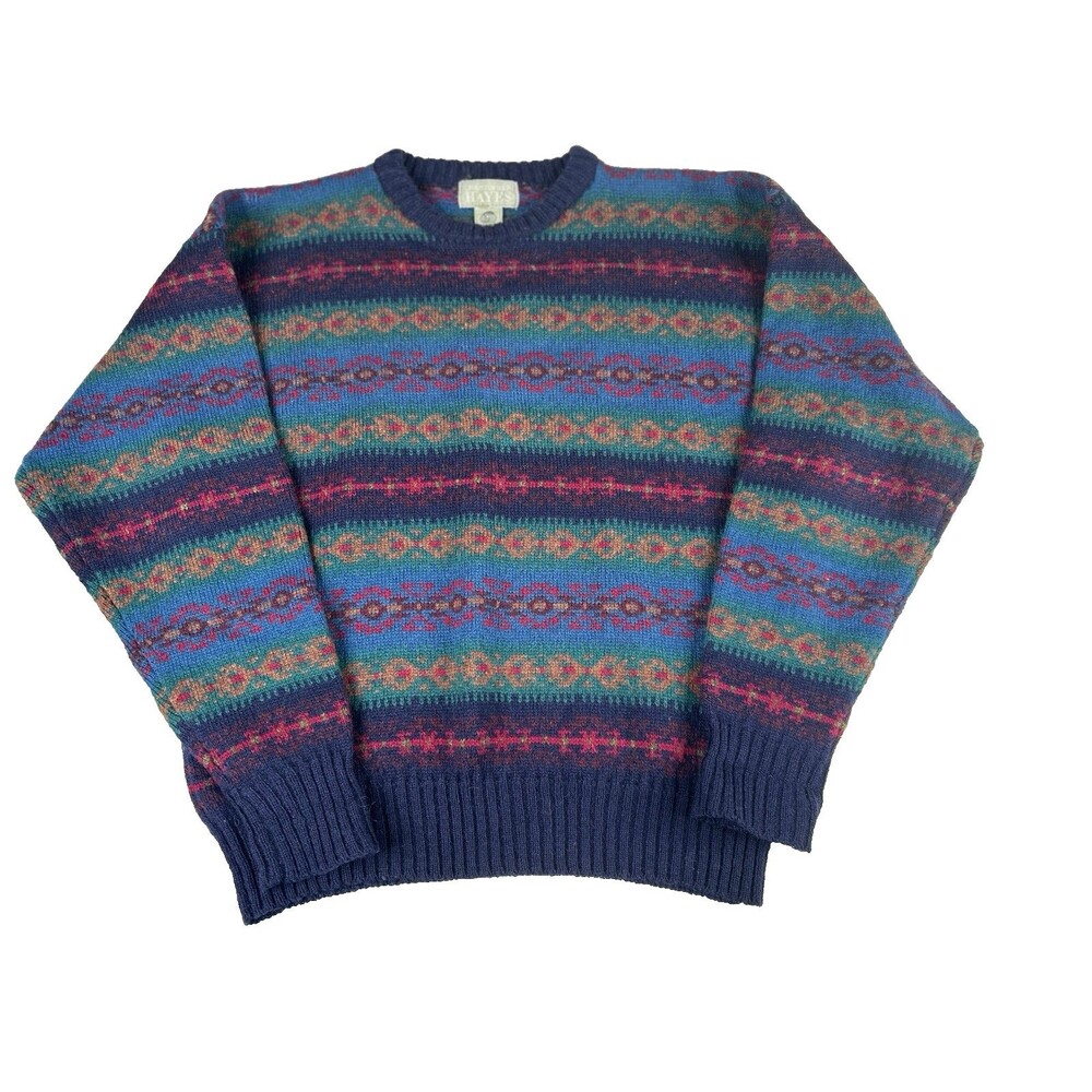 Vintage Christopher Hayes Sweater Mens L Multi Color Shetland Wool Fair Isle